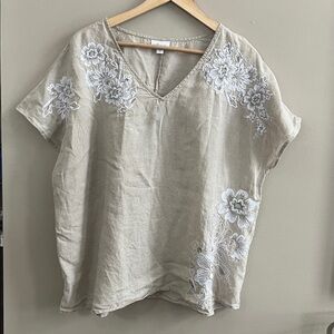 J Jill Love Linen tan short sleeve linen top size XL